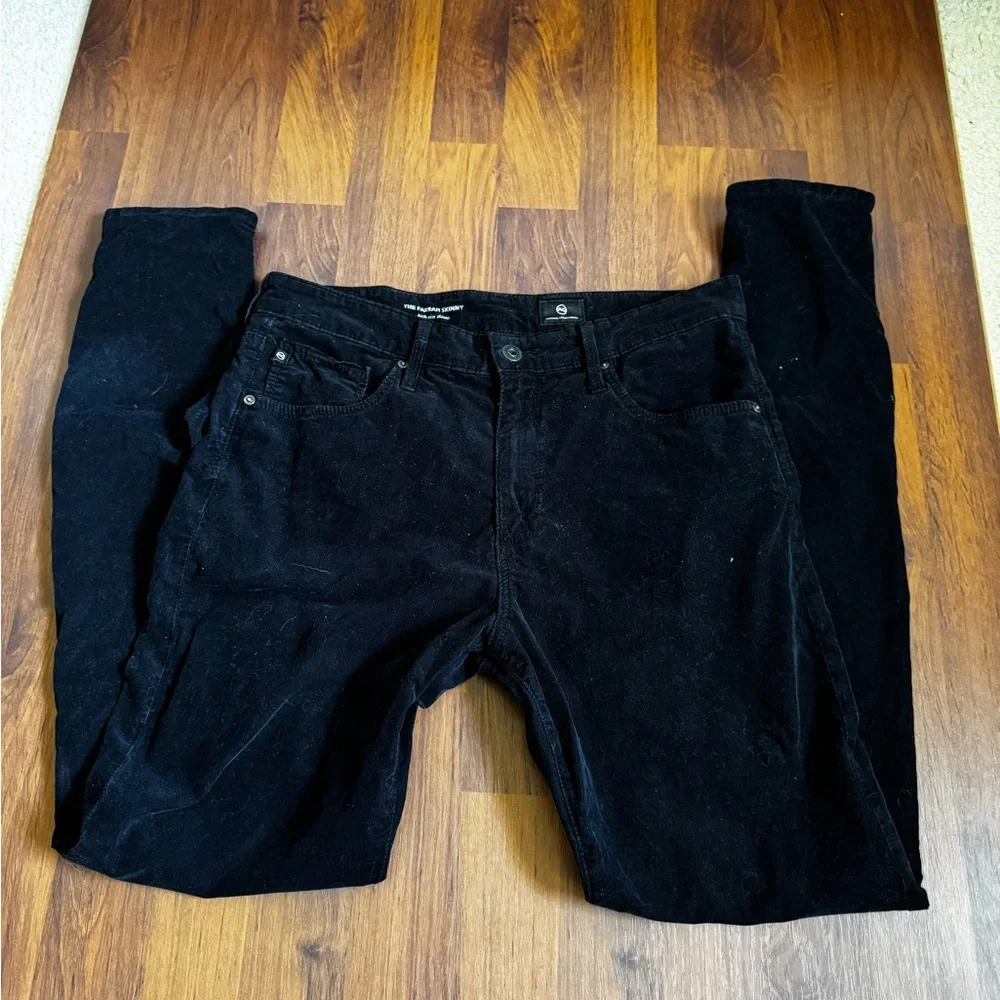AG Adriano Goldschmied The Farrah High Rise Skinny Black Corduroy’s Size 30